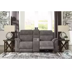 Next-Gen DuraPella Slate Performance Fabric Power Reclining Loveseat With Console