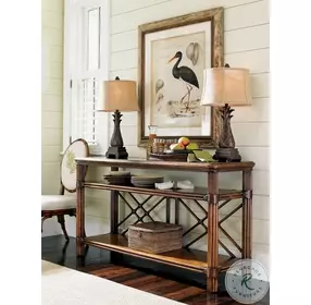 Bali Hai Aged Chestnut Brown Islander Glass Top Console Table
