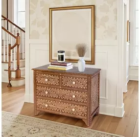 Rashmi Brown and Bone Inlay 4 Drawer Accent Chest