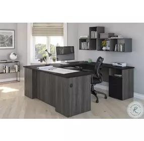 Norma Black And Bark Gray 71" U Shaped Desk