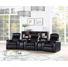 Cyrus Black Top Grain Leather 3 Piece Home 130" Theater Seating With 2 Console
