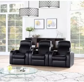 Cyrus Black Top Grain Leather 3 Piece Home 98" Theater Seating