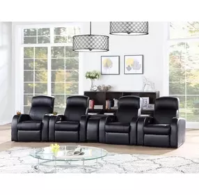 Cyrus Black Top Grain Leather 4 Piece Home 147" Theater Seating With Console