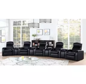 Cyrus Black Top Grain Leather 9 Piece Home 223" Theater Seating