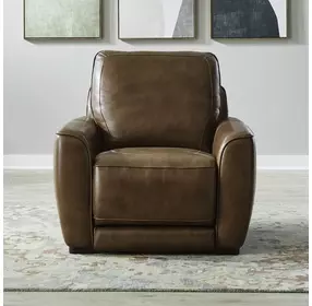 Weston Venetian Honey Leather Dual Power Zero Wall Recliner with Power Headrest and Pillow