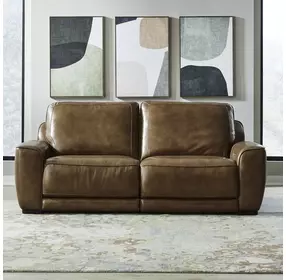 Weston Venetian Honey Leather 88" Dual Power Zero Wall Reclining Sofa with Power Headrest and USB Charging
