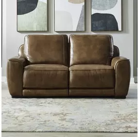 Weston Venetian Honey Leather 84" Dual Power Zero Wall Reclining Loveseat with Power Headrest and USB Charging