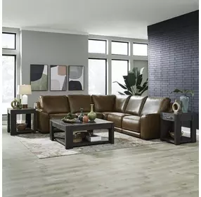 Weston Venetian Honey Leather 5 Piece Modular Dual Power Zero Wall Reclining Sectional with Power Headrest and USB Charging
