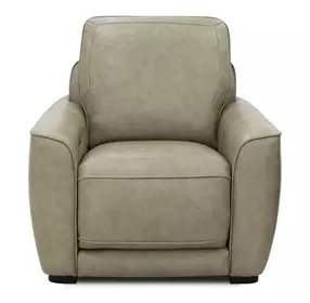 Weston Sophia Oatmeal Leather Dual Power Zero Wall Recliner with Power Headrest and Pillow