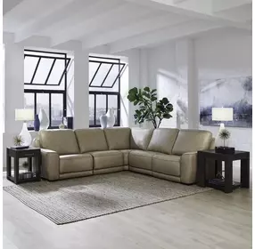 Weston Sophia Oatmeal Leather 5 Piece Modular Dual Power Zero Wall Reclining Sectional with Power Headrest and USB Charging