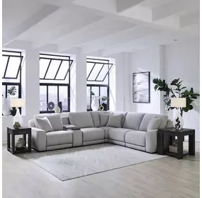 Weston Estero Smoke 6 Piece Modular Dual Power Zero Wall Reclining Sectional with LED and USB Charging