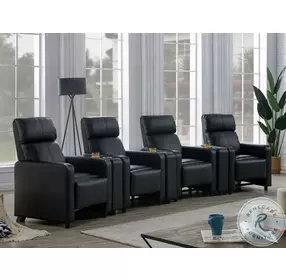 Toohey Black 4 Piece Push Back Recliner with 3 Console