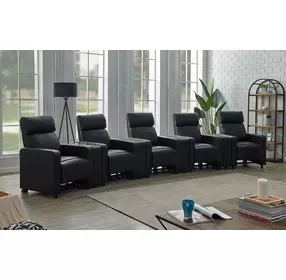 Toohey Black 5 Piece Push Back Recliner with 4 Console