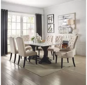 Gerardo White and Weathered Espresso 72" Rectangular Marble Top Dining Table