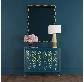 Argento Antique Blue and Gold Leaf 3 Door Accent Cabinet