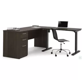 Embassy Dark Chocolate L Desk with Electric Adjustable Height Table