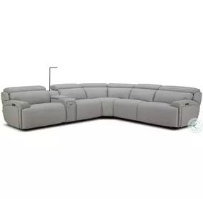 6095B Light Gray Leather 115" Power Reclining Sectional
