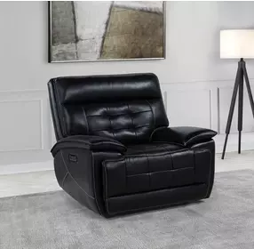 Hewitt Black Leather Dual Power Recliner with USB Charging