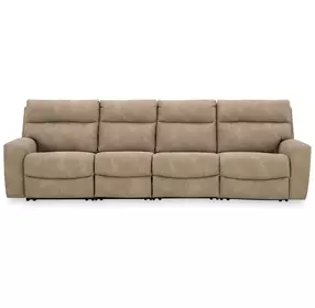 Next Gen Durapella Sand 4 Piece Modular Zero Gravity Power Reclining Sectional with Power Headrest and USB Charging