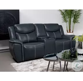 Sloane Blue Reclining Console 79" Loveseat