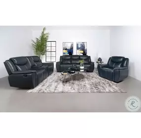 Sloane Blue Reclining Console Loveseat