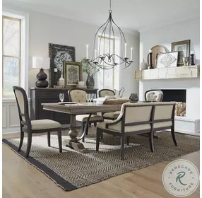 Americana Farmhouse Black Upholstered Shelter Dining Bench