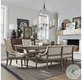 Americana Farmhouse Dusty Taupe Upholstered Shelter Dining Bench