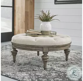 Heritage Rustic Haven Dusty Taupe Round Cocktail Ottoman