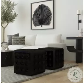 Leon Black Leather Ottoman