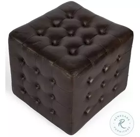 Leon Distressed Chocolate Leather Button Tufted Ottoman