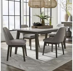 Edison Brownstone and Gray Wash Upholstered 5 Piece Faux White Marble Top Dining Set
