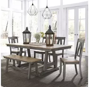 Harvest Fields Gray and Sandstone 6 Piece Extendable Trestle Dining Set