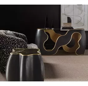 Melange Black and Gold 64" Glass Top Console Table