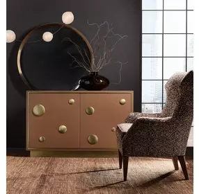 Melange Brown and Gold Upholstered 2 Door Hall Chest