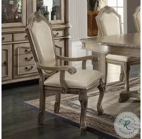 Chateau de Ville Synthetic Leather and Antique White Arm Chair Set of 2