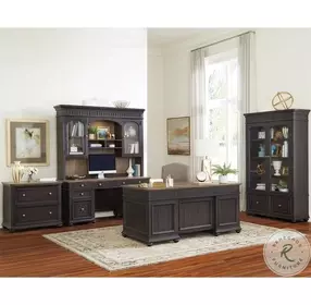 Regency Antique Oak And Matte Black Lateral File Cabinet