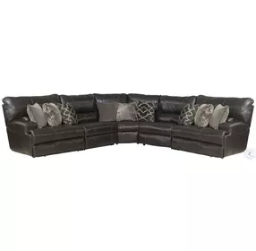 Como Chocolate Leather 5 Piece Power Reclining Modular Sectional