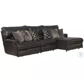 Como Chocolate Leather 3 Piece Power Reclining Modular Sectional with RAF Chaise