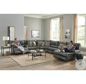 Como Steel Leather 7 Piece Power Reclining Modular Sectional with RAF Chaise