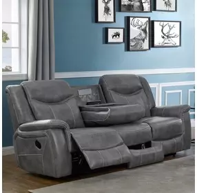 Conrad Gray 88" Reclining Sofa With Drop Down Table