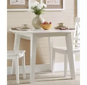 Simplicity Paperwhite Round Drop Leaf Dining Room Set