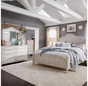 Farmhouse Reimagined Antique White and Chestnut 8 Drawer Dresser with Mirror