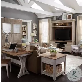 Farmhouse Reimagined Antique White And Chestnut Flip Lid Sofa Table