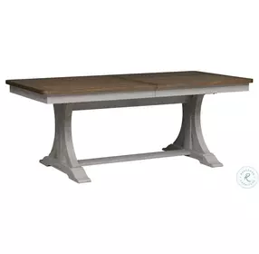 Farmhouse Reimagined Antique White And Chestnut Trestle Extendable Dining Room Set