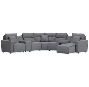 ModMax II Salt and Pepper Performance Fabric 7 Piece Modular Power Reclining Sectional with RAF Chaise & USB Charging