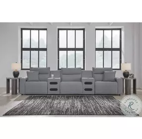Modmax Salt And Pepper Performance Fabric 5 Piece Reclining Sectional with Audio Consoles
