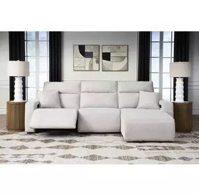 Modmax II Stone Performance Fabric 3 Piece Modular Power Reclining Sectional Sofa Chaise with USB Charging