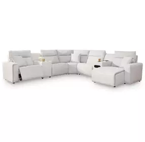 Modmax II Stone Performance Fabric 7 Piece Modular Power Reclining Sectional with USB Charging and Audio System Console