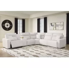 Modmax II Stone Performance Fabric 6 Piece Modular Power Reclining Sectional with Console and USB Charging