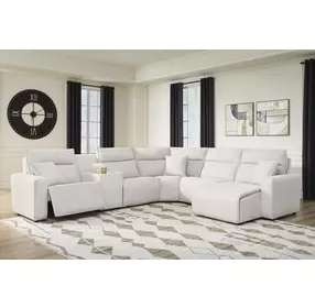 Modmax II Stone Performance Fabric 6 Piece Modular Power Reclining Sectional with USB Charging and Console